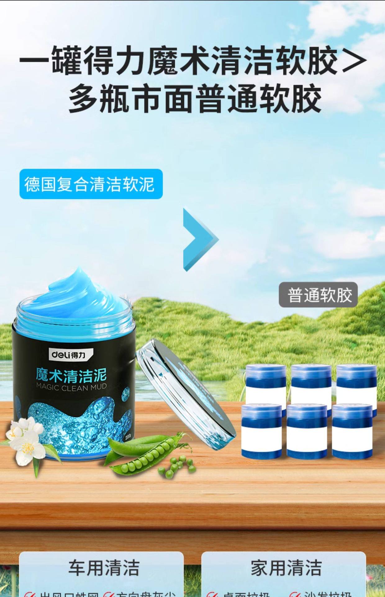 Deli Multifunctional Cleaning Gel for Home and Car, Technological Dust Absorbing Mud for Car Interior, Keyboard Grooves, and Dust Removal