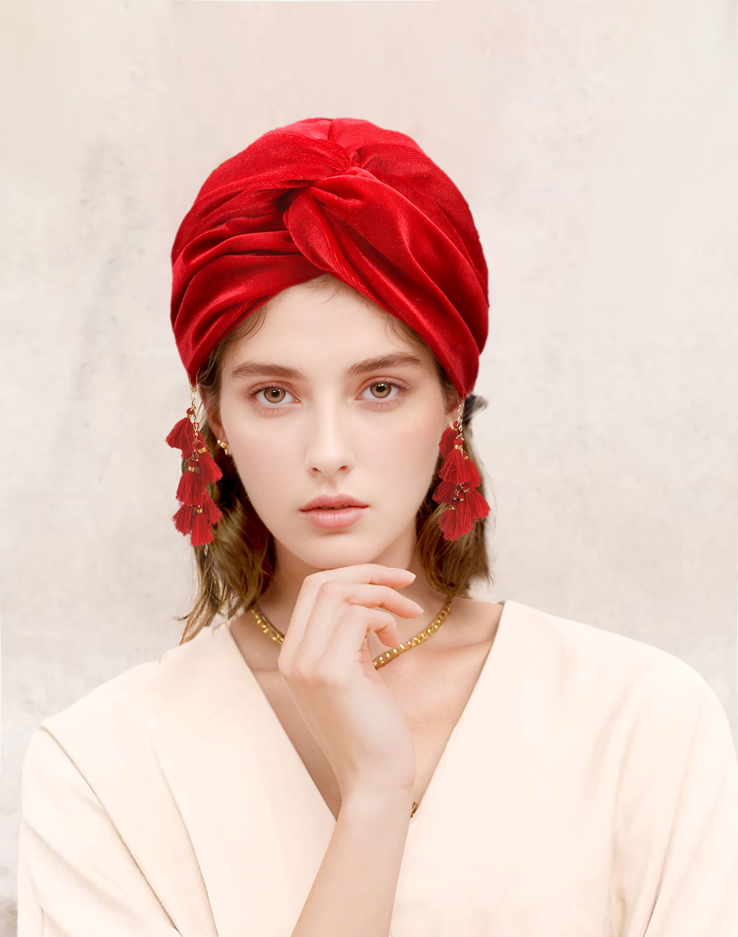 Spring New Women's Headscarf Hat European And American Retro Fashion Fringed Headhat Bohemian Cross Pullover Hat_voghion.com
