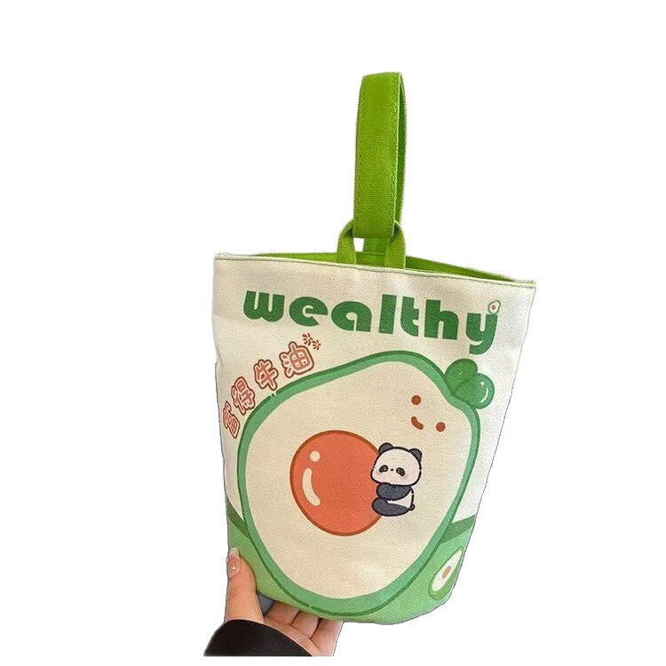 油画风手提包可爱印花单肩包户外便携手拎水桶包卡通学生帆布袋潮|undefined