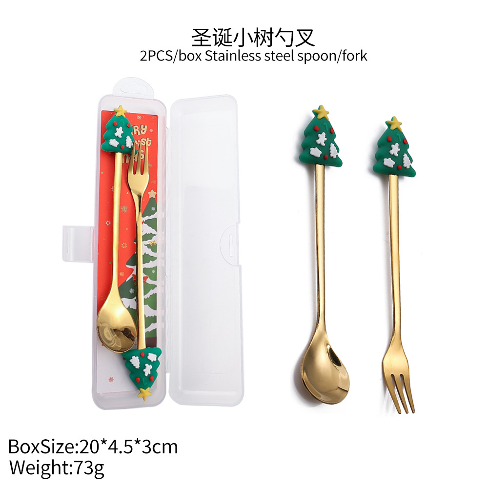 S Christmas Spoon Cubertería Set de postres Spoon Tree Doll Fruit Fork Santa Claus regalos de vacaciones