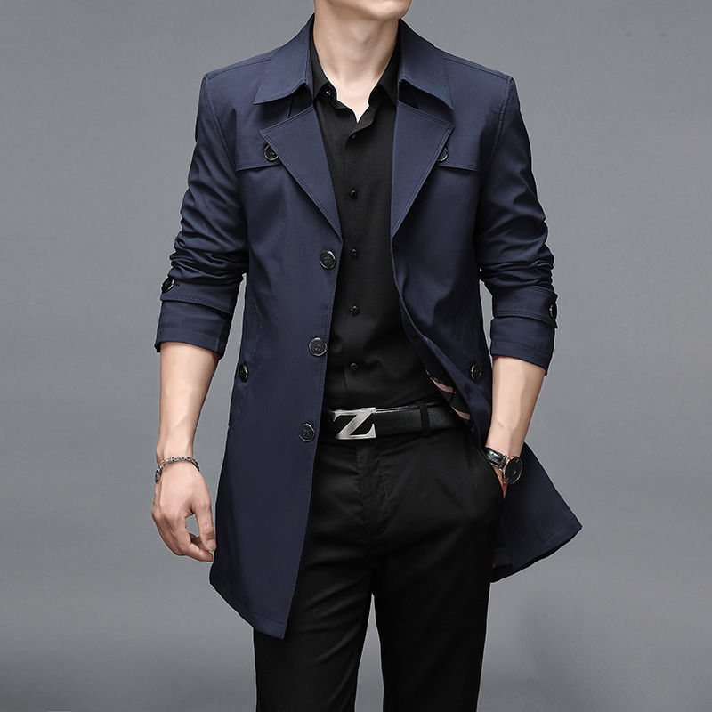 Gabardina de M-8XL de los hombres de longitud media primavera y otoño casual Delgado coreano hombres de negocios de moda Chaqueta de traje de los hombres más el tamaño
