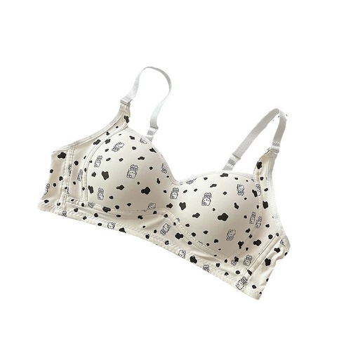 Girls' cute printed underwear women's rim-free breathable small breast push-up student bra new style