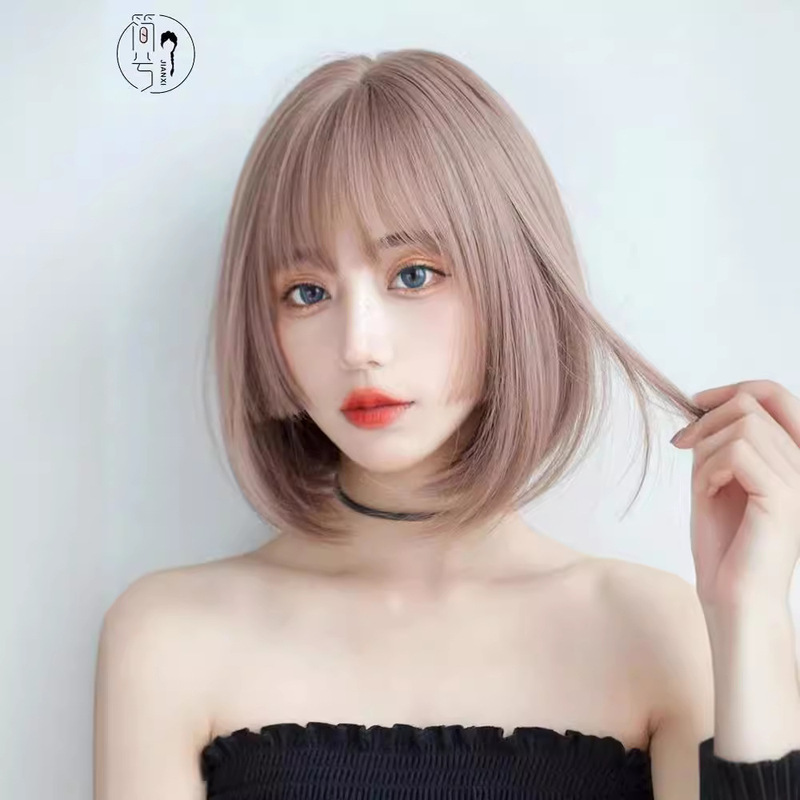 Wig Short Hair Female Student Head Round Face Gradient Pink Full Headset Internet Celebrous Natural Simulation Hair Age-reducing Wave Head Wig Short Hair Female Student Head Round Face Gradient Pink Full Headset Internet Celebrous Natural Simulation Hair Age-reducing Wave Head