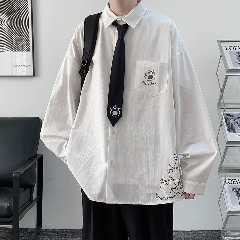 Весенняя и осенняя гавань галстук с длинными рукавами рубашка мужская свободная корейская версия