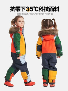 2025 New Foreign Children's Ski Suit Set Children's One-piece Thickened Warm Windproof Waterproof Cotton Suit Outdoor in Winter