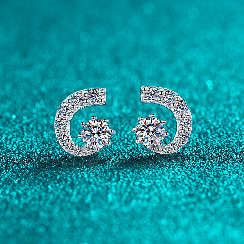 D Color Moissanite Xindeyi S925 Sterling Silver Moissanite Earrings For Women, Unique Crescent Moon Earrings, Trendy Ins Style, Daily_voghion.com