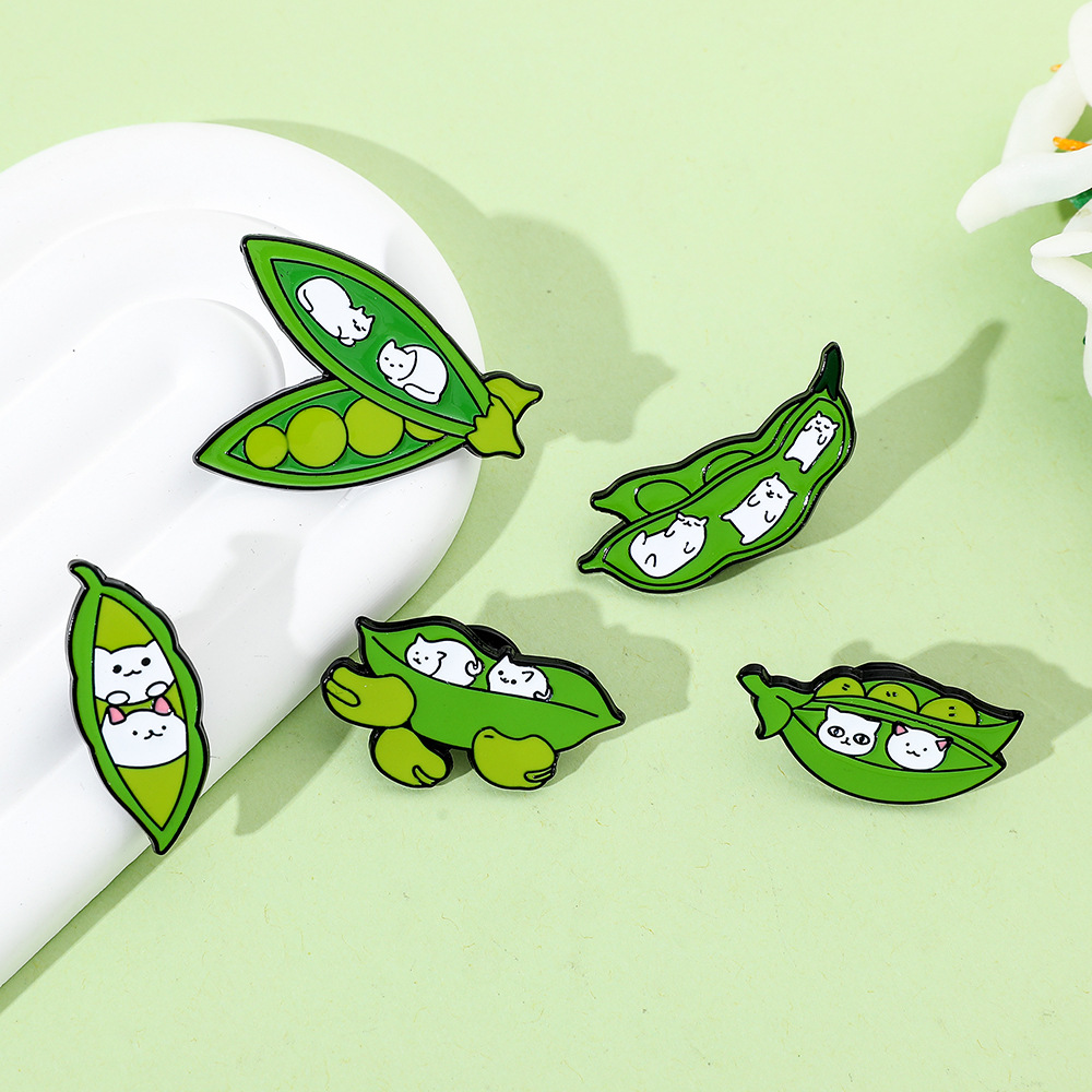 6g Weight Brooches Classification Casual, Daily Occasion Alloy Material Cat, Pea Pattern Unisex Gender Enamel Design Cute Style Cute Pin Cat Pea Alloy Enamel Unisex Brooches 4