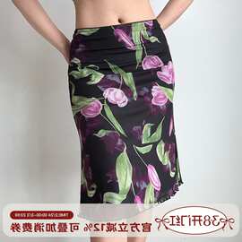 Go Girl Go 自制欧美风复古花卉大印花鱼尾半身裙女夏a字花边短裙