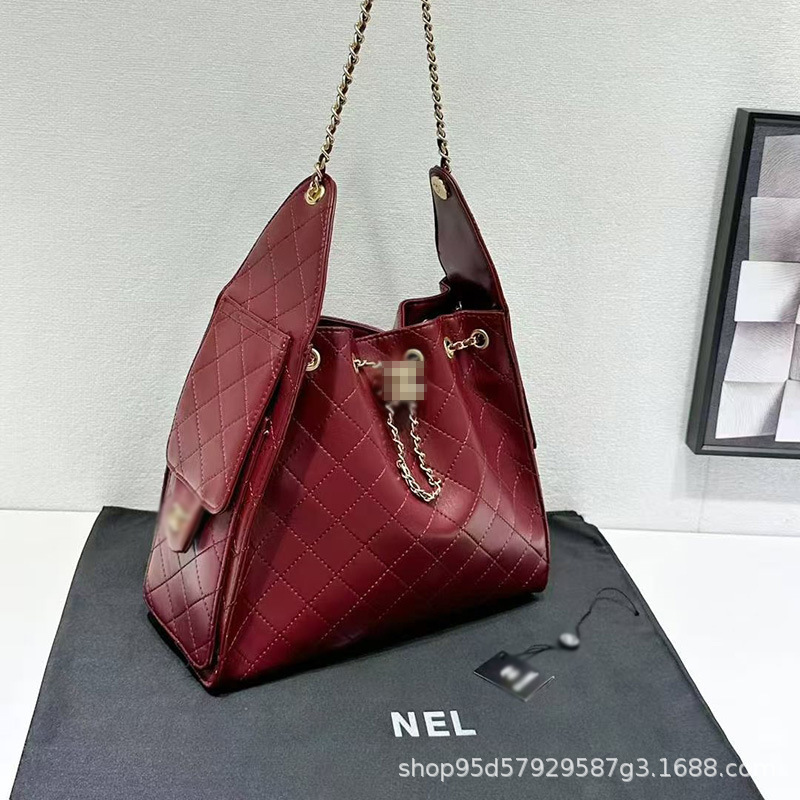 新款香家25C高品质水桶包25bag真皮hobo包复古菱格链条包单肩手提|undefined