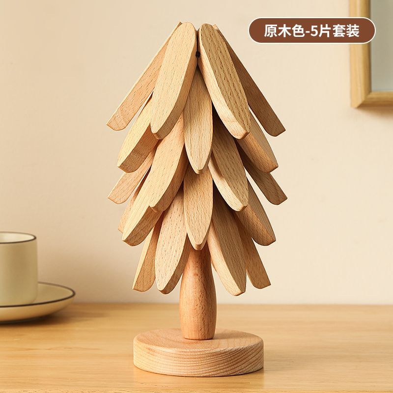 Decoración de mesa de comedor de madera sólida un árbol de alto valor de superficie almohadilla aislante de árbol pequeño almohadilla aislante de árbol plegable creativo árbol de platos de comedor image 12