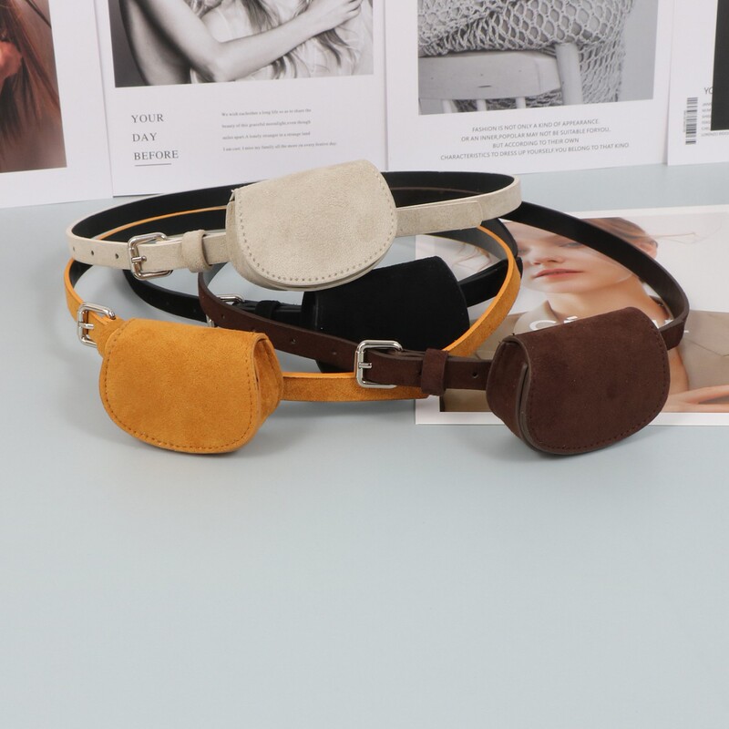 Korean Style New Semi-Circular Suede Mini Waist Bag with Belt Decoration, Suitable for Children and Adults