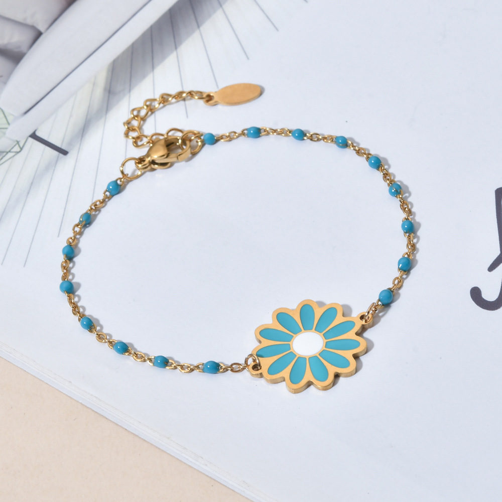 Daisy Pattern Sweet Daisy Stainless Steel Enamel Plating Bracelets