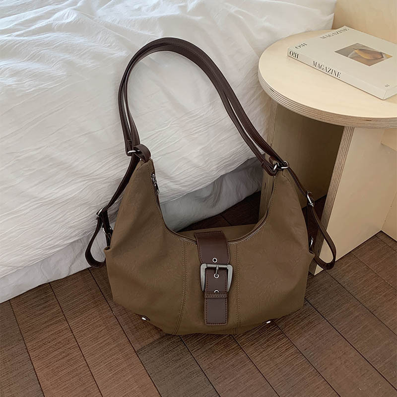 跨境复古通勤单肩包女bags大容量欧美辣妹潮废土牛角包单肩斜挎包|undefined