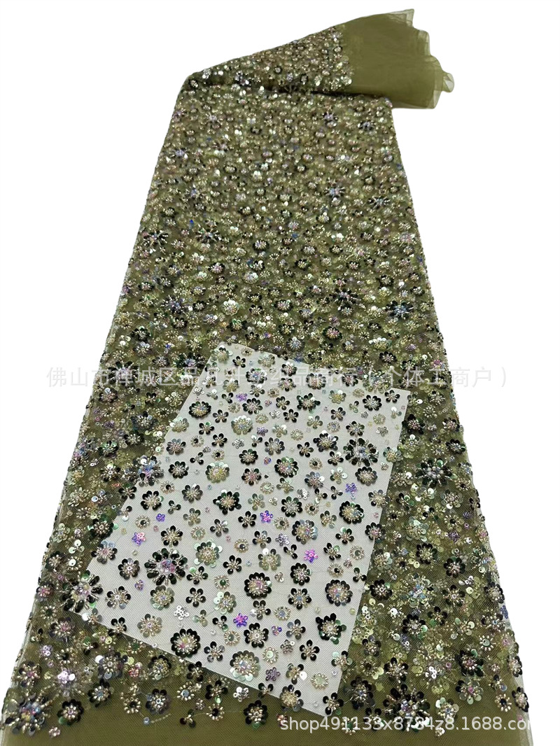 Nueva alta densidad de tubo de perlas bordado vestido vestido de moda bolsa accesorios fabricantes de tela en stock