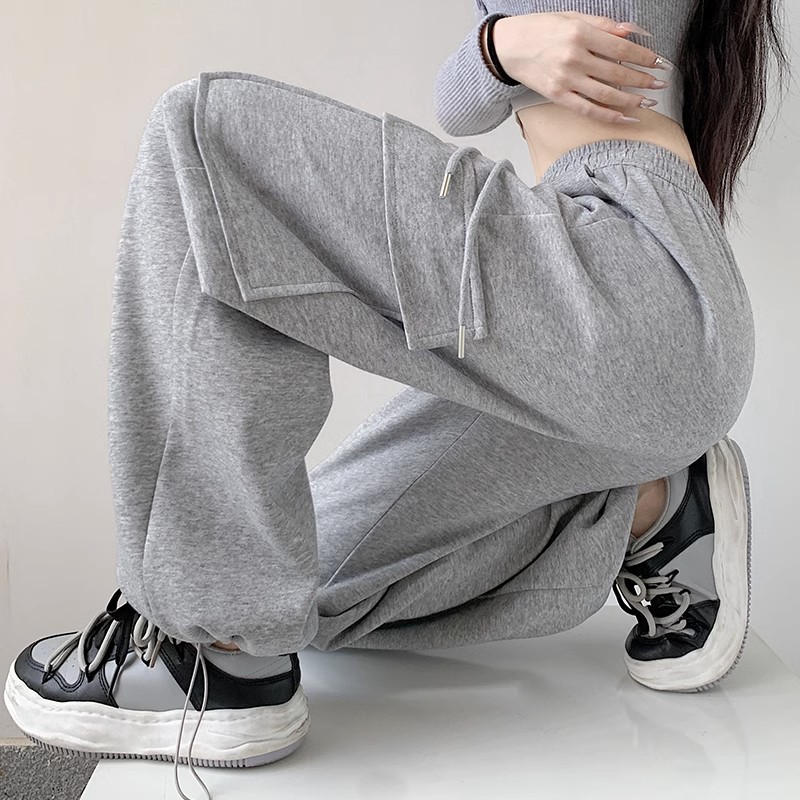Cross-border foreign trade temu explosions gray sports pants ladies toe drawstring pants spring and autumn small work pants