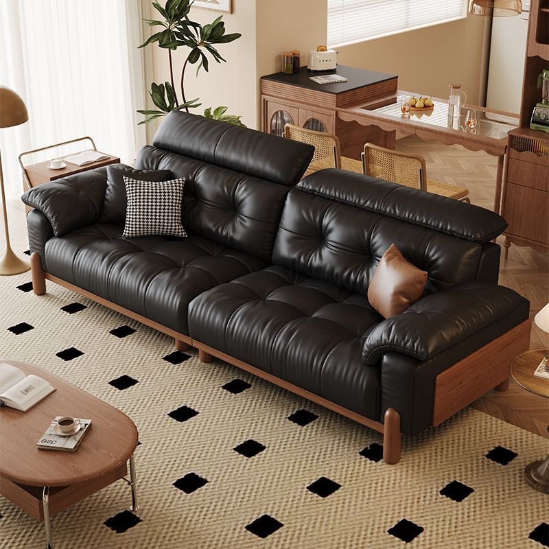 Medieval Style Living Room Solid Wood Sofa New Three-Seat Living Room Straight Sofa First Layer Cowhide Leather French Sofa