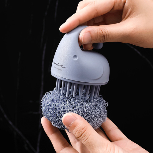 Shuoguo Jixiang cleaning ball for home kitchen dishwashing without shedding silk wire Nordic dishwashing pot brush with handle steel wire ball