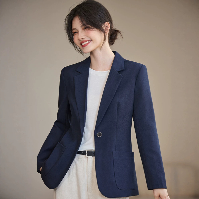 Navy Blue Women's Blazer 2026 New Spring and Autumn High-End Professional Wear Commuting Elegant Slim-Fit Suit Jacket