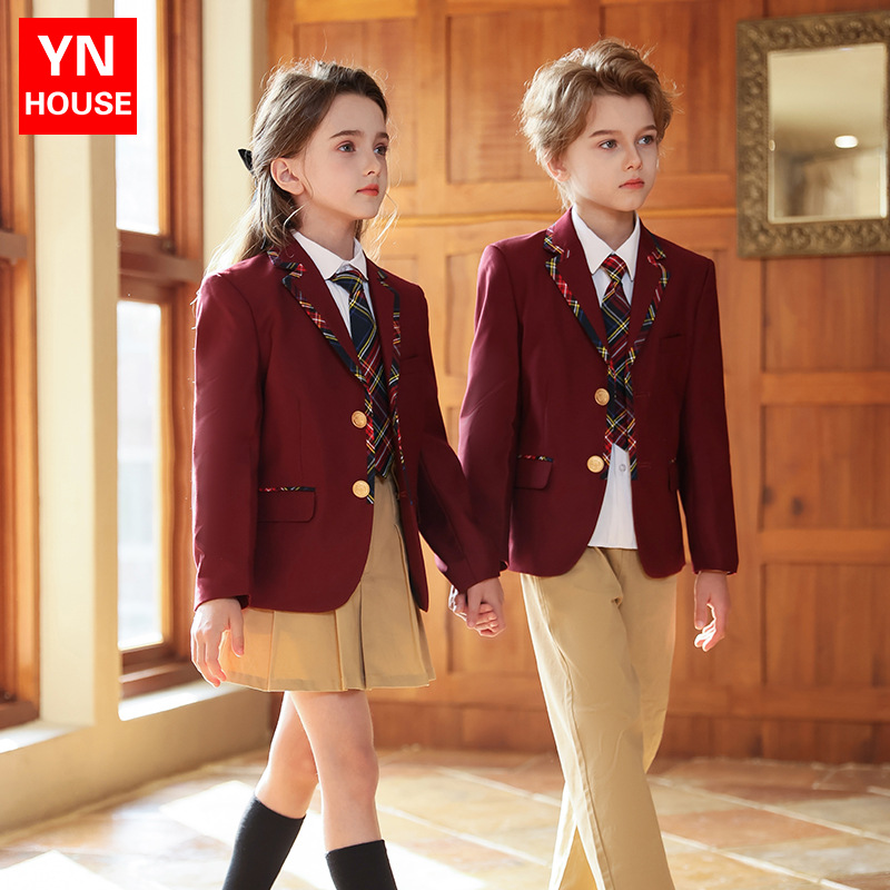 Uniforme de escuela primaria y secundaria Traje de traje de primavera y otoño para niños Traje de actuación de coro Traje de jardín de infantes Traje de clase de estilo universitario británico