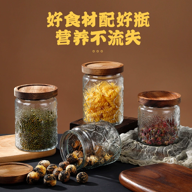 Винтажное прозрачное стекло в японском стиле с тиснением в виде цветка бегонии для хранения на кухне стеклянная банка для закусок и чая герметичная банка