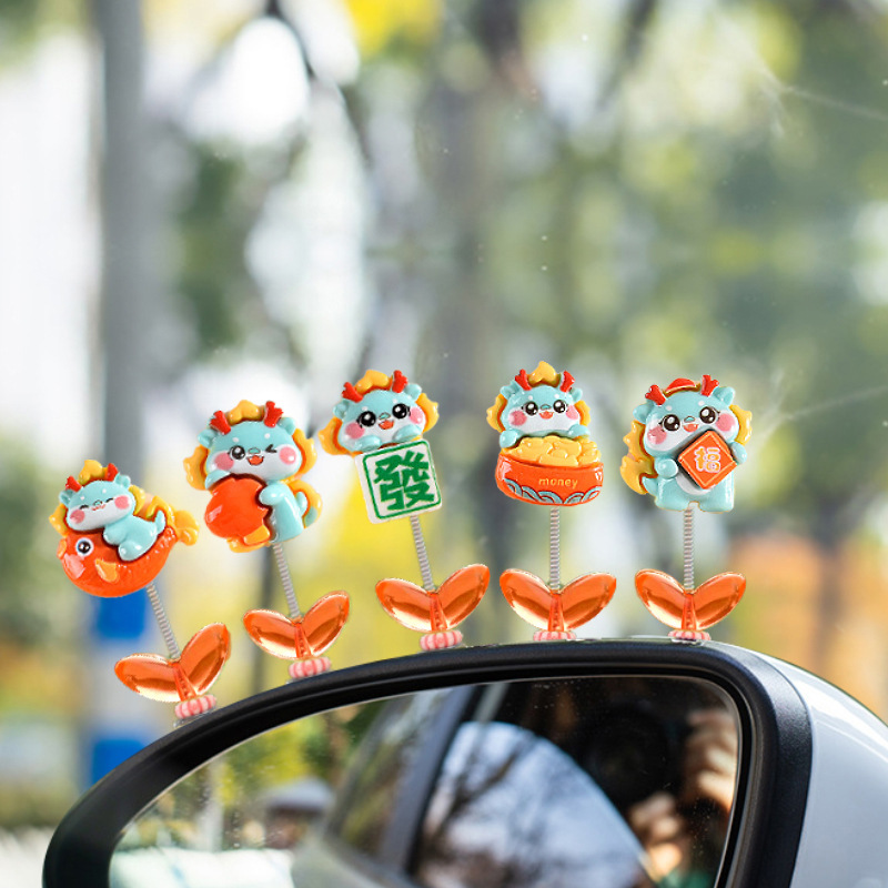 2024 modelos de año nuevo sacudiendo la cabeza adornos de coche bebé dragón adornos de coche lindo suministros de coche muebles de consola central