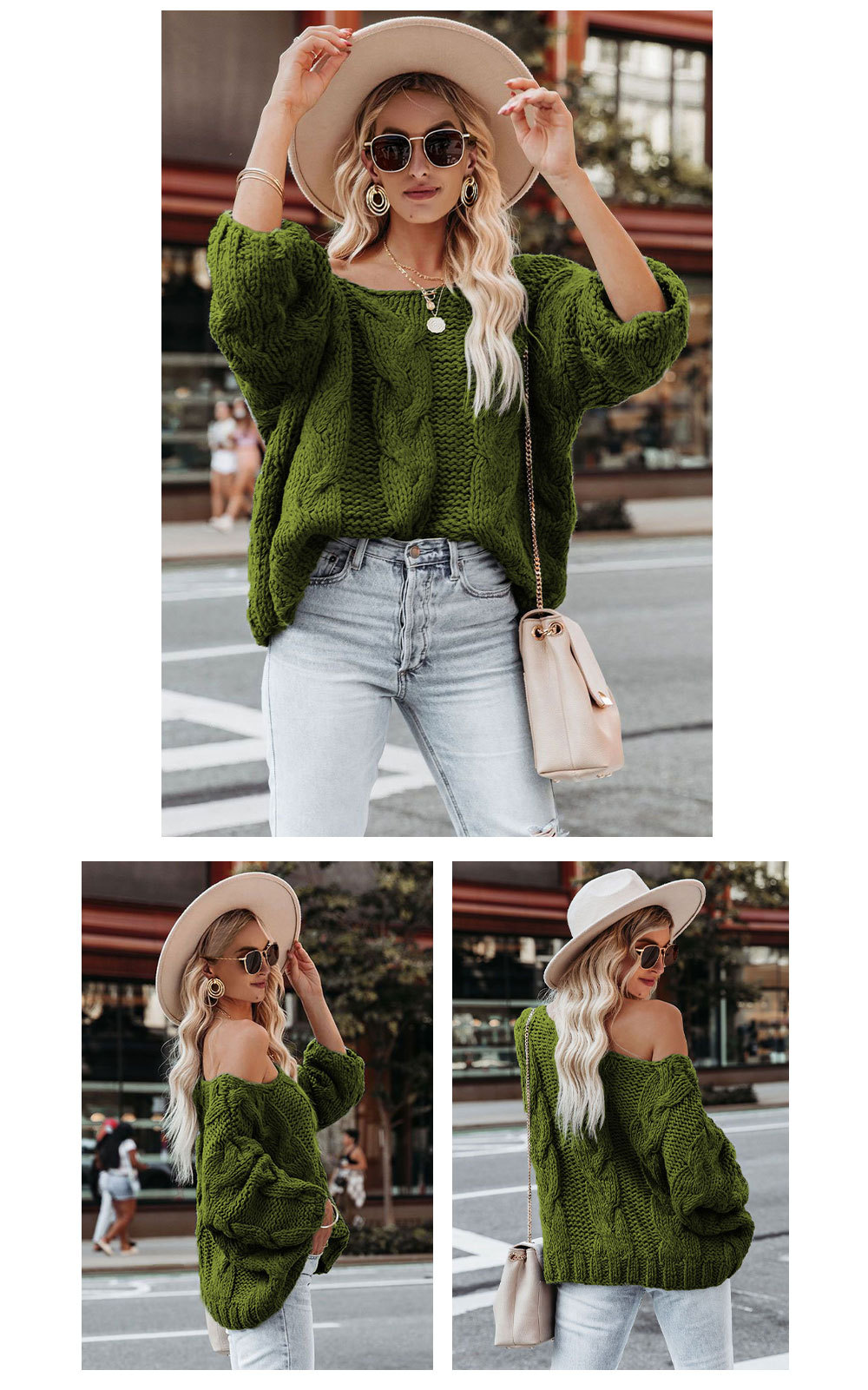 loose round neck long sleeve solid color sweater NSWJY137436