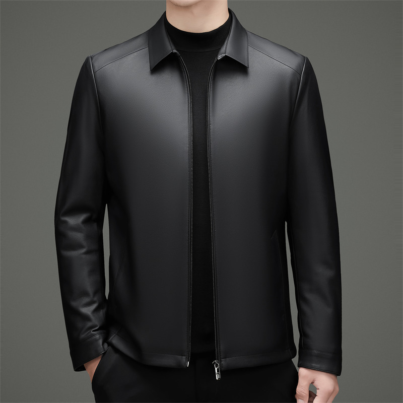 Haining Leather sheep leather coat men's middle-aged business casual men's leather jacket lapel men's leather down jacket