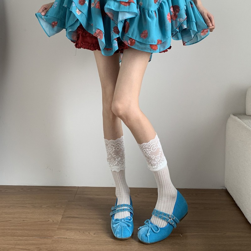 春夏款JK白色小腿袜女甜美lolita粉色堆堆袜蕾丝花边灰色中筒袜子|undefined