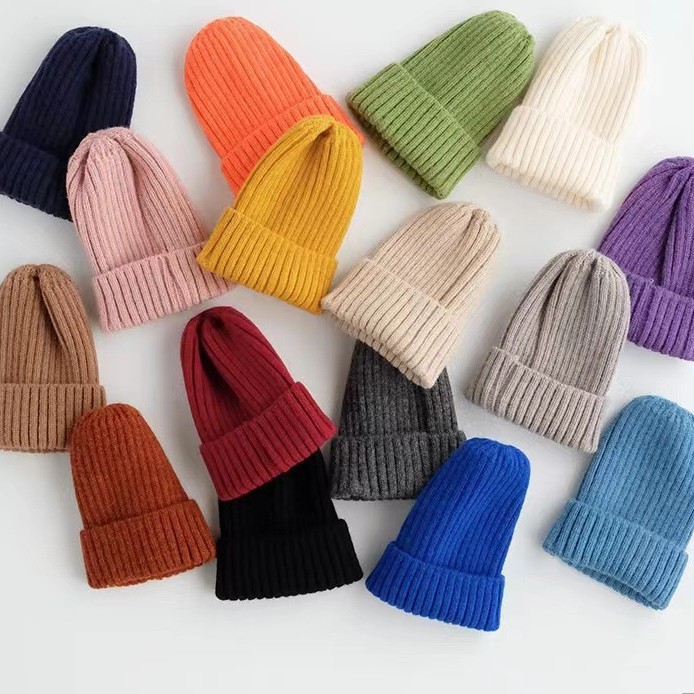 冬季针织竖条尖尖帽 户外纯色保暖防风套头帽 新款针织毛线帽简约