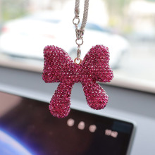 跨境新款领结蝴蝶结网链钻石汽车挂饰汽车内饰用品后视镜挂件