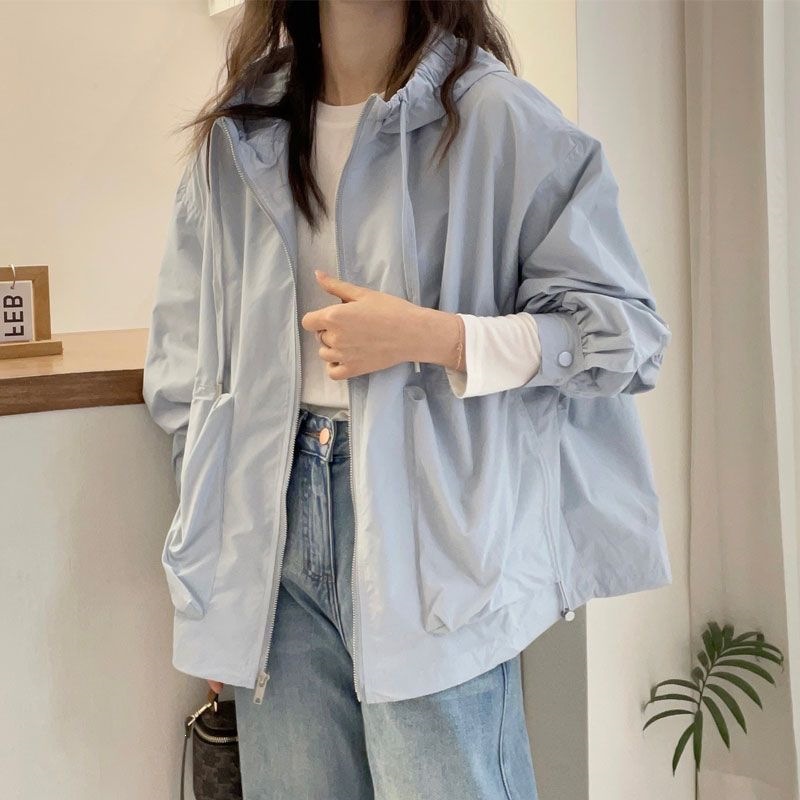欧洲站连帽外套女百搭2026春秋新款大码风衣抽褶收腰显瘦外搭上衣