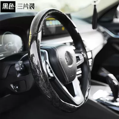 Steering wheel cover, wheel cover with peach wood - three-piece-set-in-black-38cm