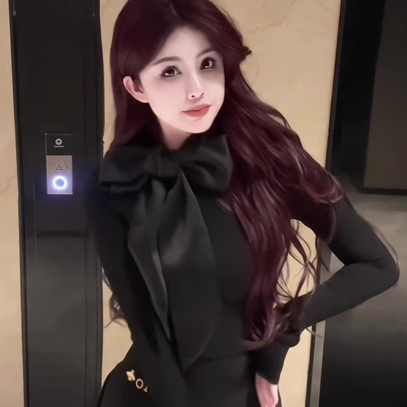 공식 그림 실제 가격 블랙 활 여성의 봄과 가을 내면베이스 셔츠 셔츠 슬림핏 슬리밍 우아한 긴팔 탑
