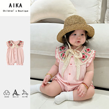 新生婴儿衣服夏季新款女宝宝公主风开衫连体衣儿童娃娃领哈衣爬服