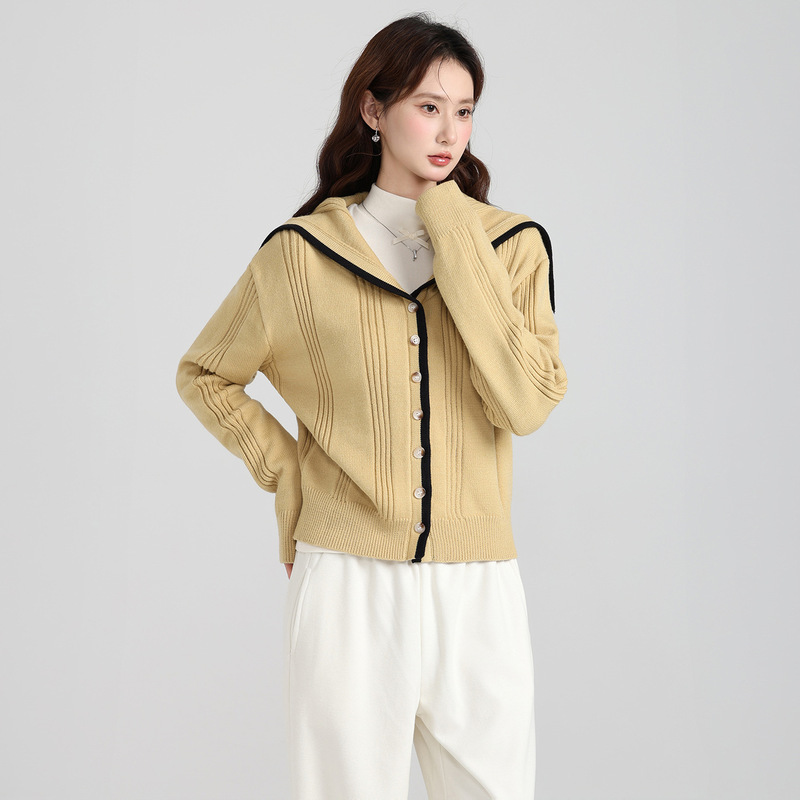 Korean-Style Yellow Shawl Collar Long-Sleeved Knitted Cardigan Jacket for Women 2026 Autumn and Winter New Thickened Loose Sweater Top