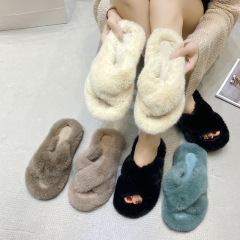 毛毛拖鞋交叉女外穿時尚款大碼家居保暖月子棉拖外貿批發