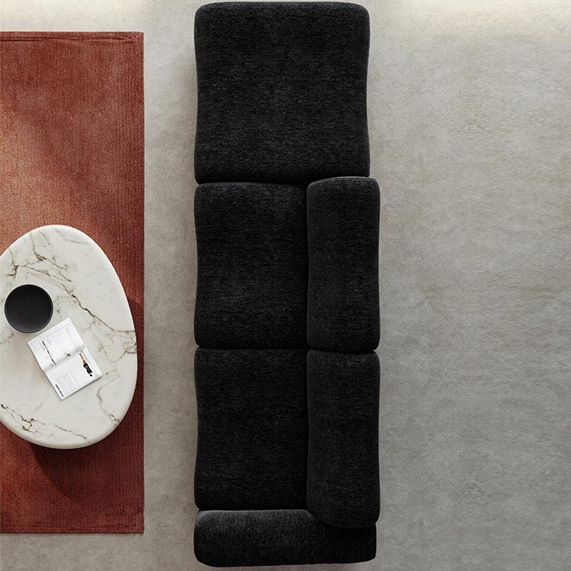 Sofá de tela modular minimalista italiano, viento silencioso, arena de sala de estar de forma especial, Chenille negro, inventario