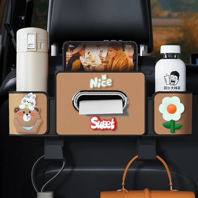 Hanging Storage, Car Seat Back | Car cup holder/beverage holder - brown-nice-bear-series-4th-generation-seat-storage-box