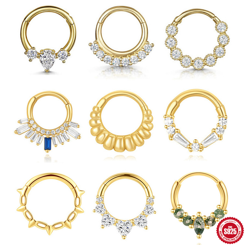 Cross border Sterling Silver S925 human body puncture cartilage circular Bihuan Light extravagance zircon Ear clip Earrings Earrings