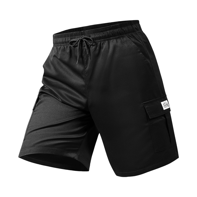 Men's Summer Solid Color Five-Point Shorts with Multiple Pockets, Loose Fit, Plus Size Beach Cargo Shorts for Foreign Trade