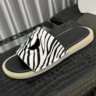 Fashionable Slip-On Simple Versatile Trendy Zebra Beach Shoes New Summer Soft Sole Breathable Non-Slip Casual Slippers