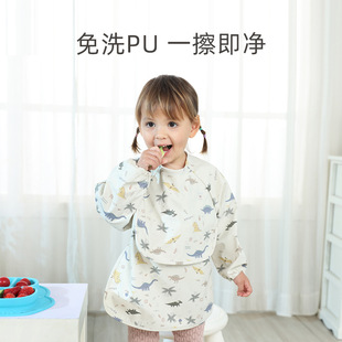 Danish style children's overalls pu material baby's rice pocket waterproof anti-dirty anti-fouling anti-dressing bib blouse for boys and girls