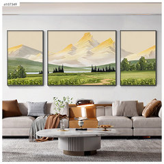 Rizhao Golden Sun Living Room Decorative Painting Fresh Landscape Mountain Wall Hangings Sofa Background Wall Crystal Porcelain Painting Three-Panel Painting