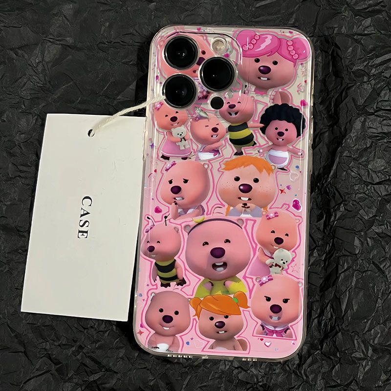 Pink beaver loopy for Apple 15promax phone case iPhone14 cute 13 creative 12 new 8