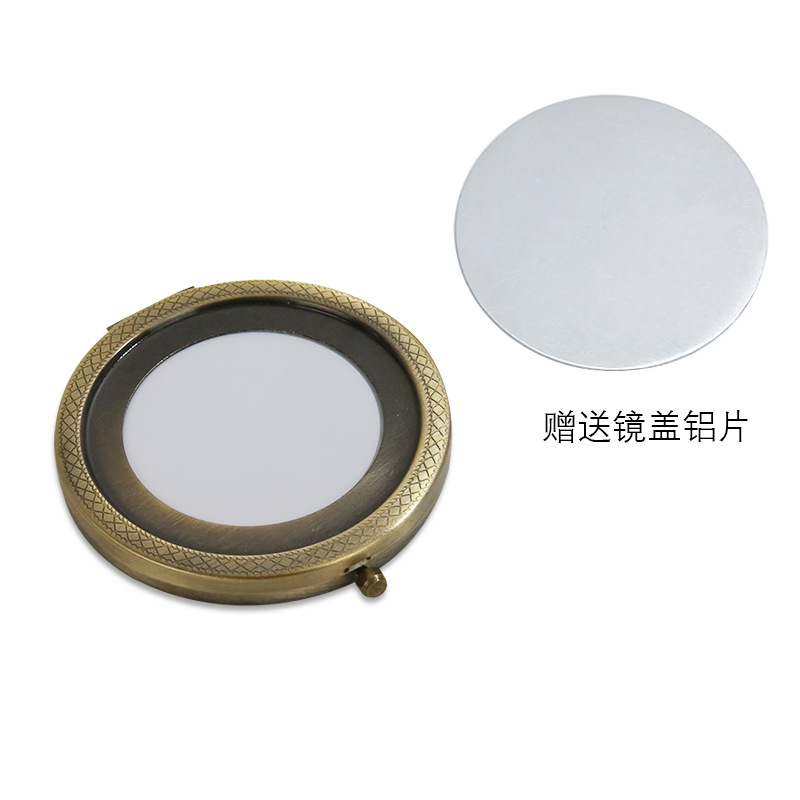 厂家70MM 金属折叠化妆镜子 DIY刺绣花半成品宋锦镜胚 古铜镜底