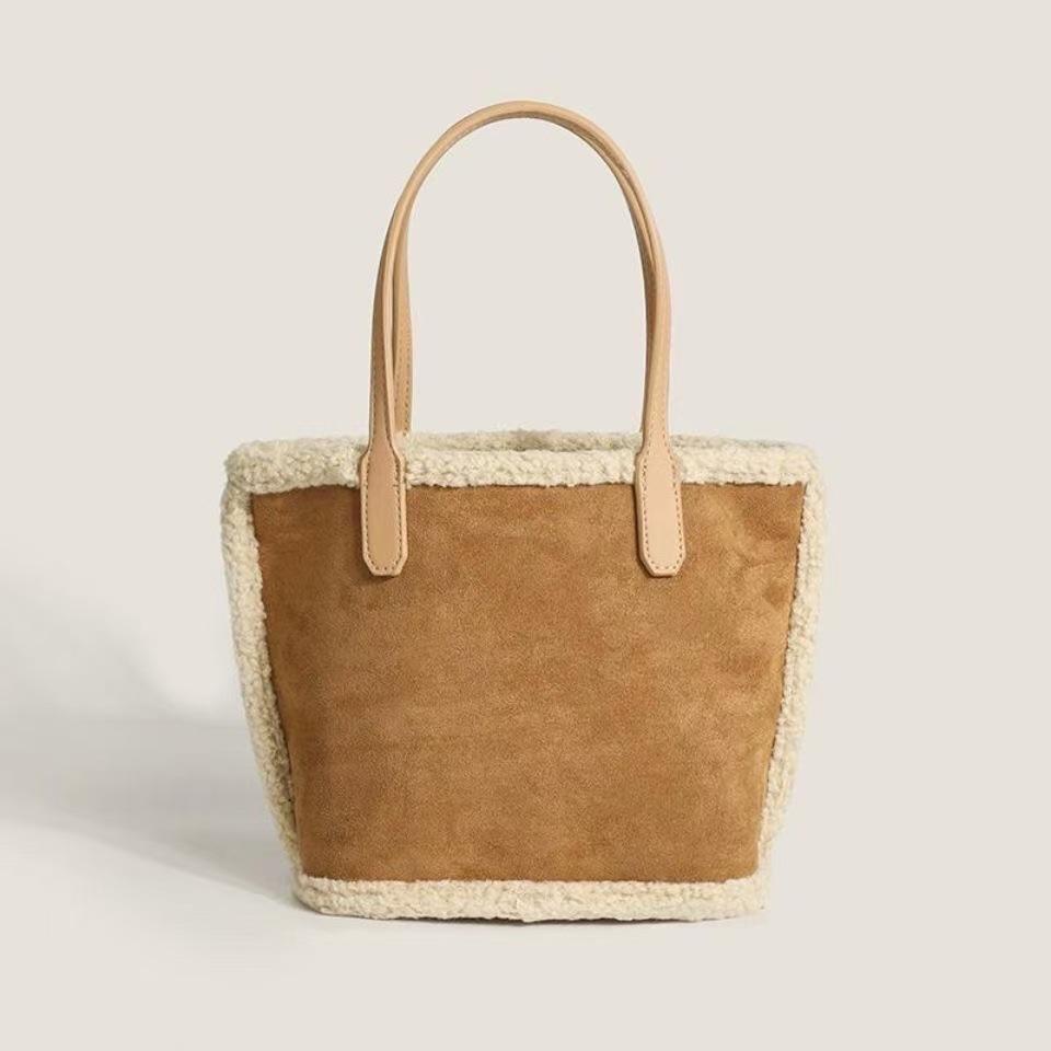 Bolso de felpa de gran capacidad estilo otoño/invierno, bolso de gamuza tipo cubo para madre e hija