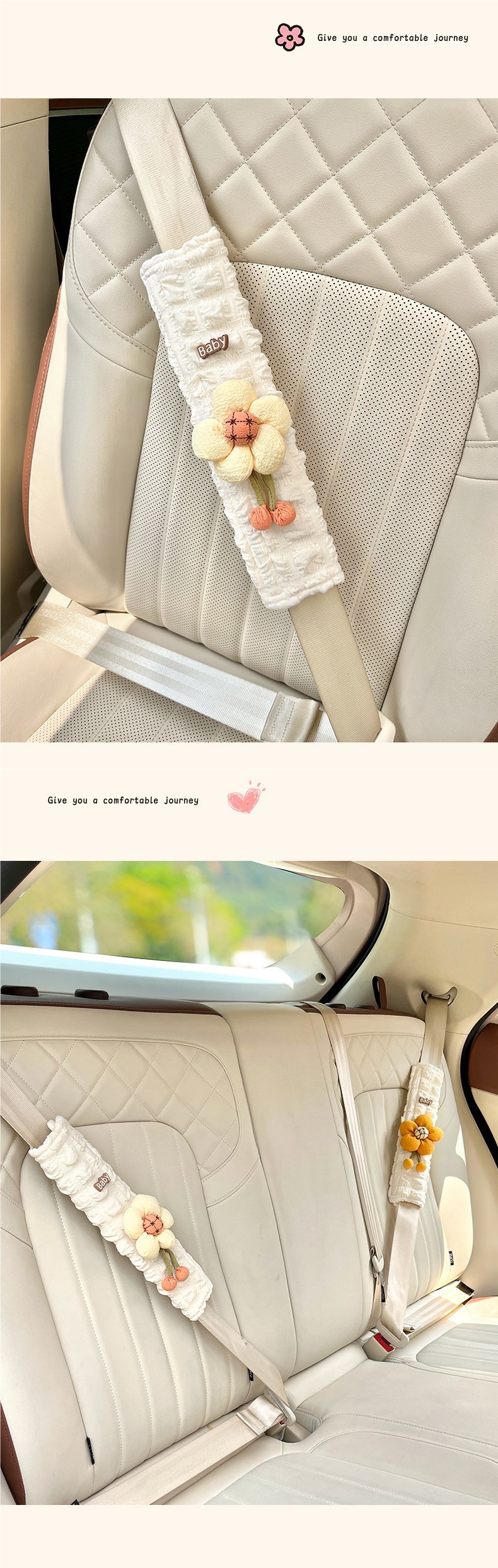 Car Seatbelt Shoulder Pads, Universal for All Seasons, Anti-Neck Strangulation, Cartoon Cute, High-End Car Interior Protection, Anti-Wear Clothing for Women