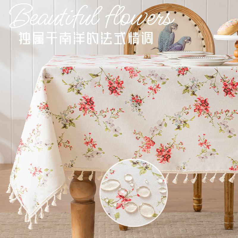 Mantel floral de estilo Nanyang francés mantel decorativo con borlas mantel hogar restaurante mesa de centro impermeable gabinete de TV toalla