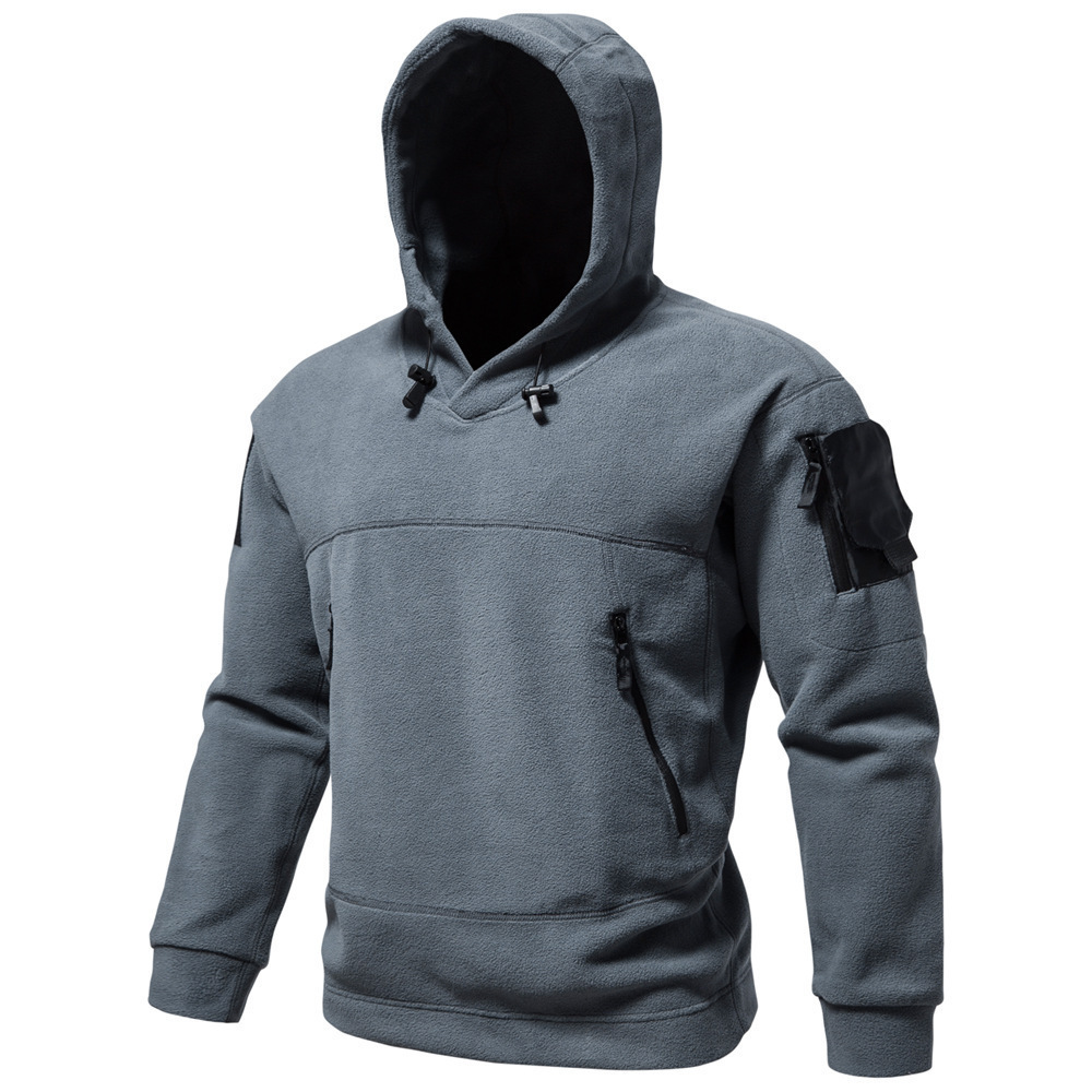 Cross-Border Sports Jacket Men's Outdoor Warm Fleece Tactical Clothing Autumn and Winter Polar Fleece Hooded Men's Sweatshirt