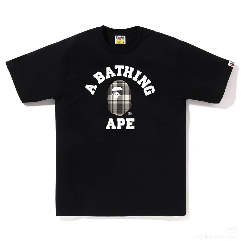 BAPE T-shirt College Plaid Ape Head Black